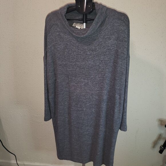 Monday Tuesday Wednesday Anthropologie Sweater Dress 1X Gray Cowl Neck Raw Edge - Picture 3 of 3
